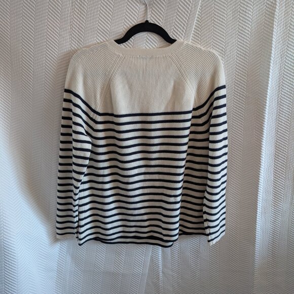 Talbots Pima Cotton Mariner Stripe Sweater XL Petite Nautical Gold Buttons - Picture 4 of 11
